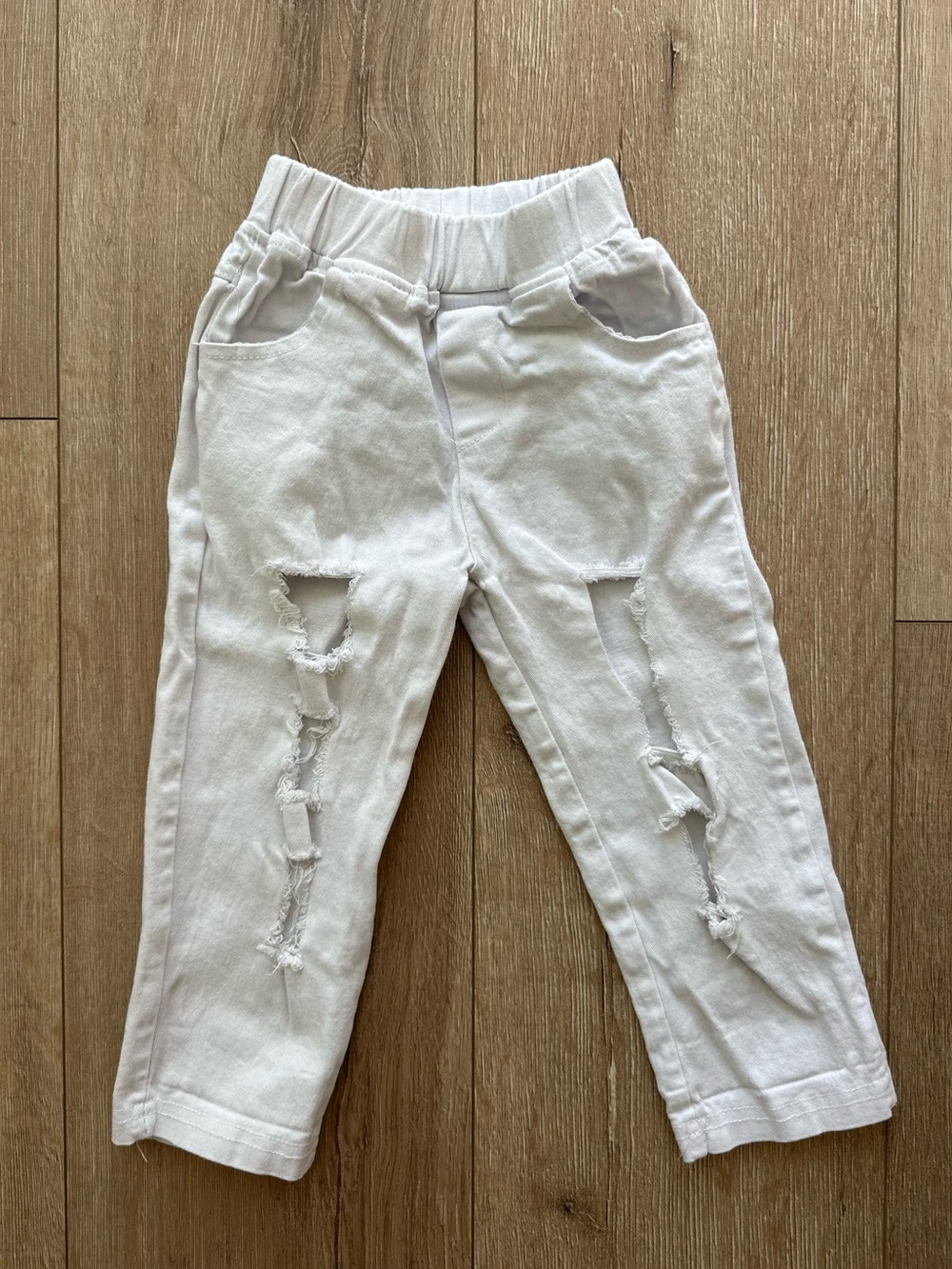 Kids White Distressed Denim Pull-On Pants 3T Girls’ Ripped Jeans Elastic Waist